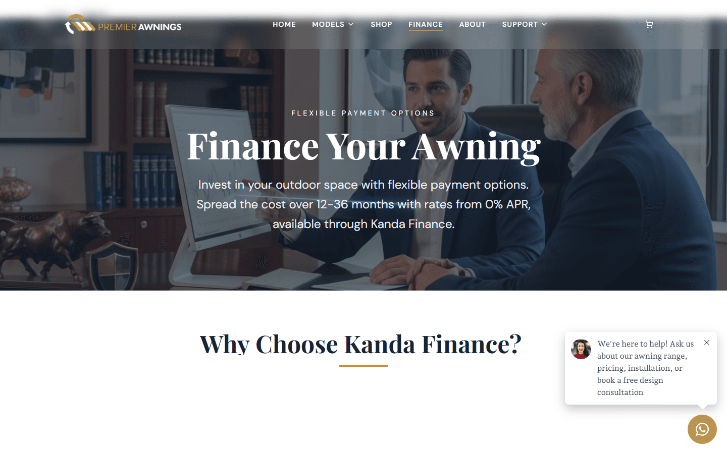 Premier Awnings finance page