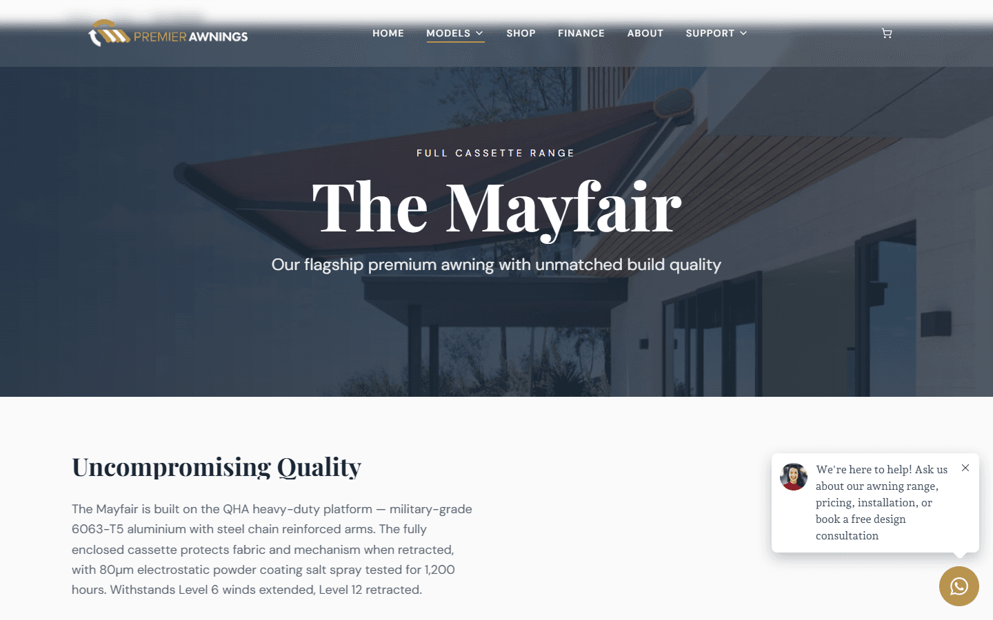 Premier Awnings Mayfair model page