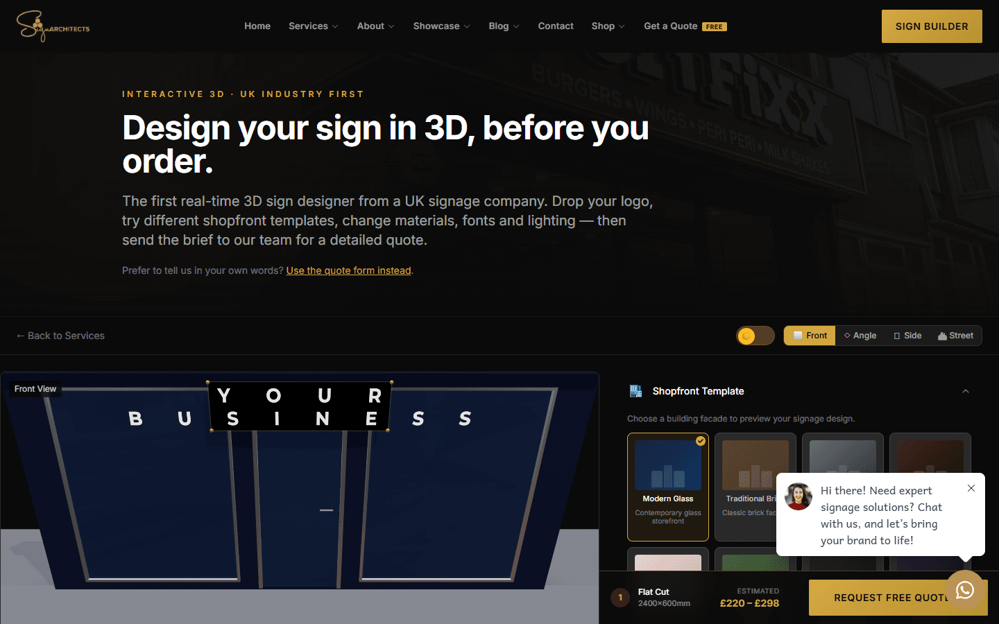 Sign Architects interactive sign designer page